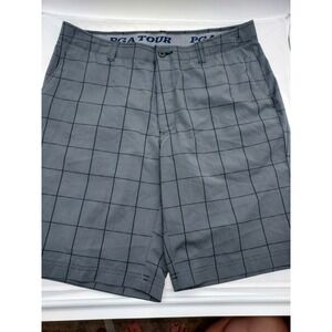 PGA Tour Mens Grey Windowpane Plaid Golf Shorts Stretch Performance Size 36